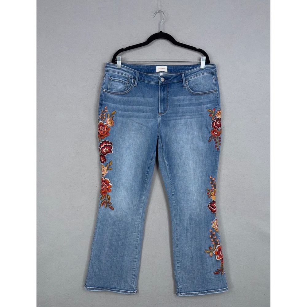 Driftwood Jeans Womens 16 Blue Floral Kelly Embroidered Flare Boho Chic Denim